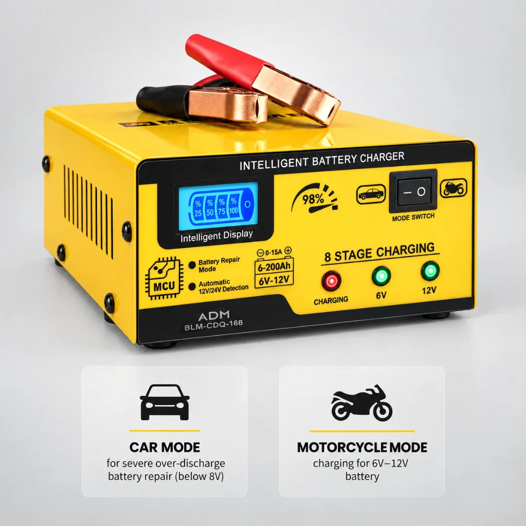 ADAMANTA BLM-CDQ-168 caricabatterie auto 12V/24V 15A LCD