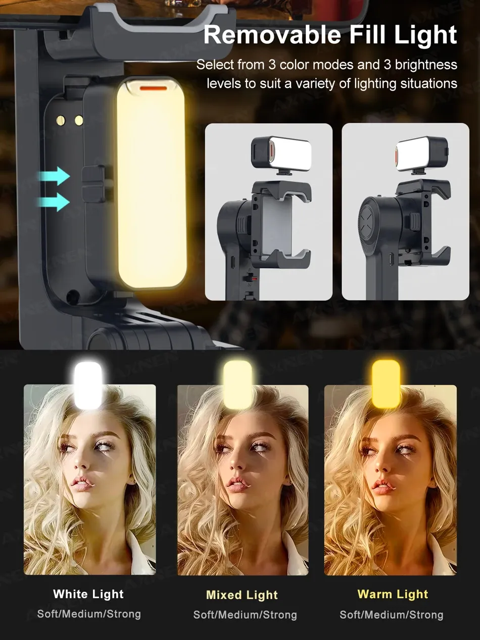 ADAMANTA A10 SKU 6034 gimbal 2 assi selfie stick con luce LED