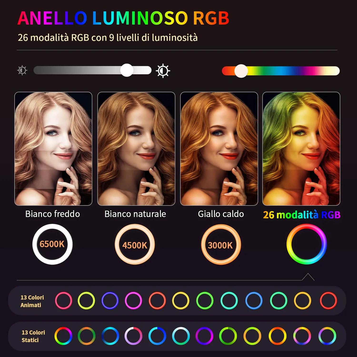Action luce ad anello LED RGB 10 pollici con treppiede