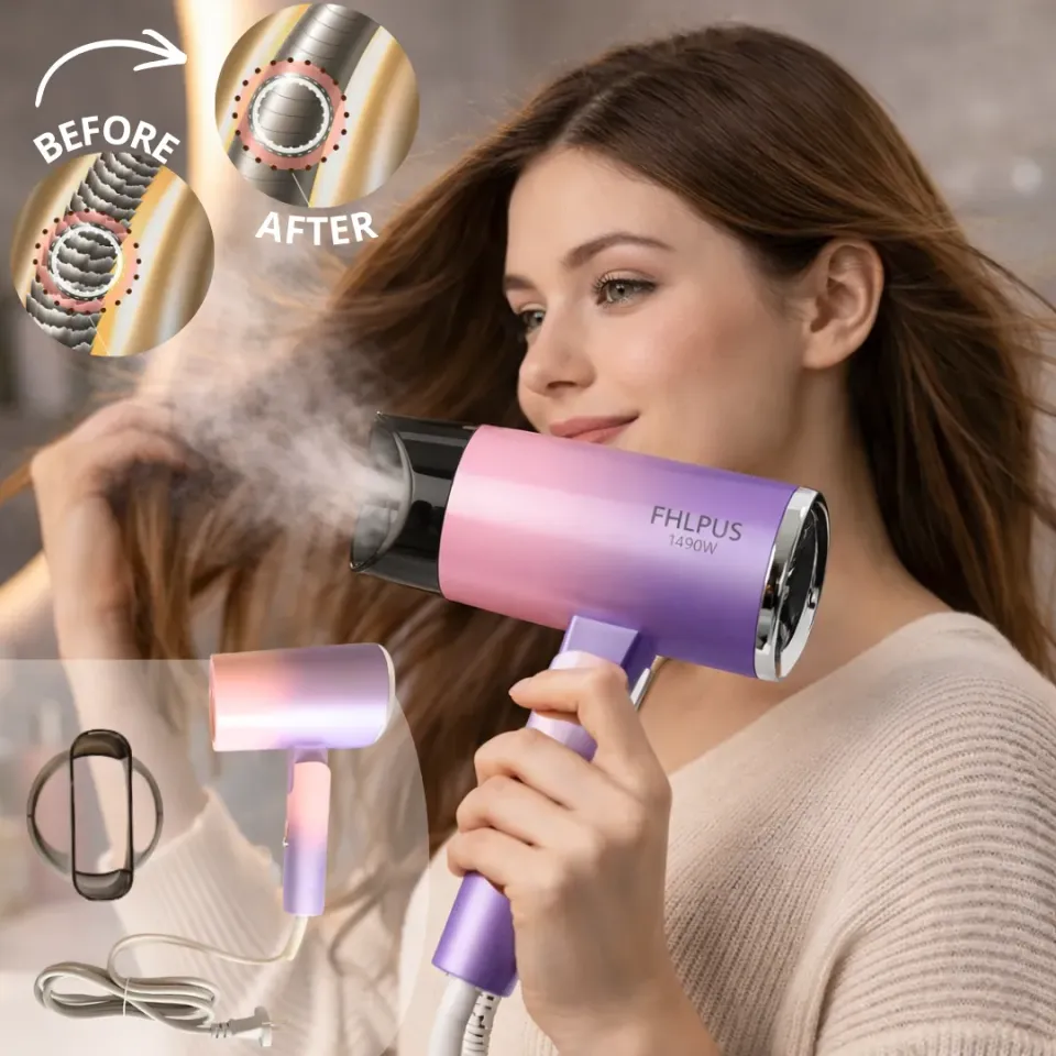 ADAMANTA Compact Foldable Gradient Hair Dryer asciugacapelli pieghevole viola-rosa