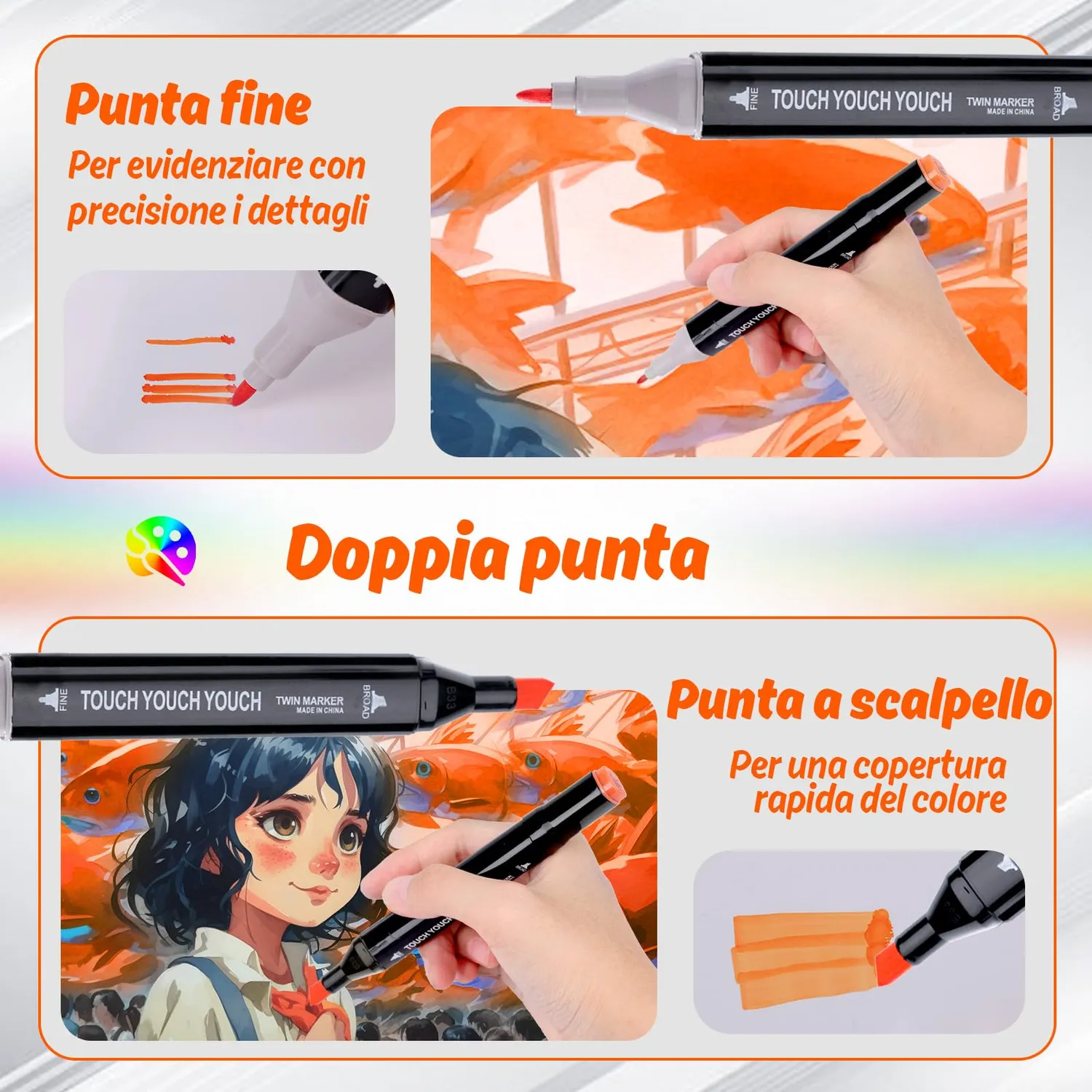 Kaefuys Pennarelli doppia punta alcol impermeabili 80 colori