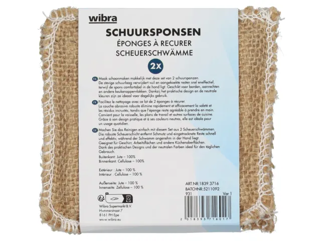 Wibra spugne abrasive juta 2 pezzi 10x10 cm