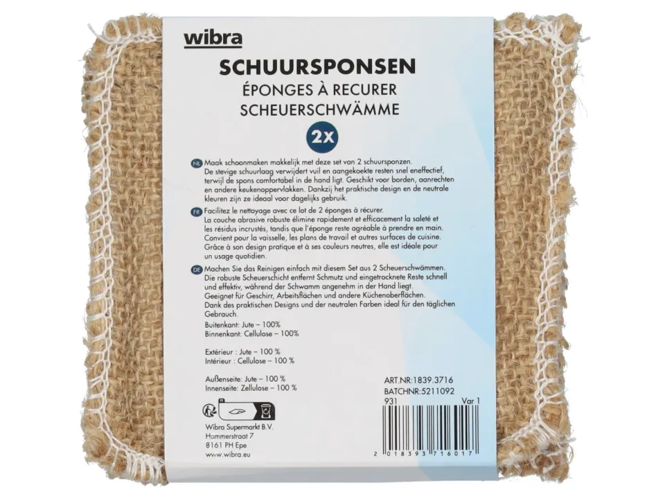 Wibra spugne abrasive juta 2 pezzi 10x10 cm