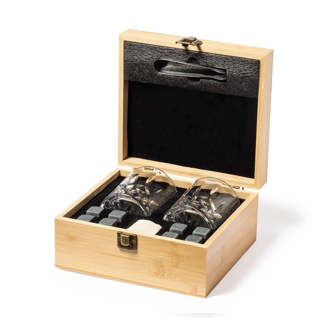 3BPRO 1706 set whisky in bambù con 2 bicchieri
