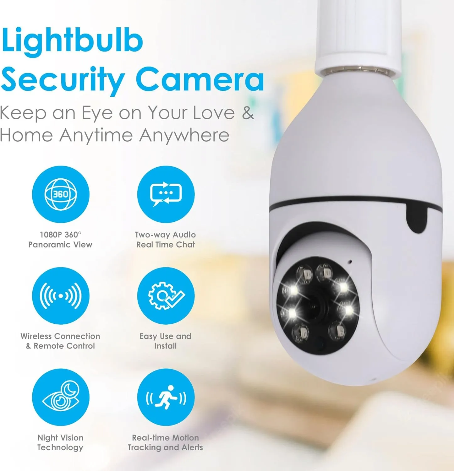 ADAMANTA 364 Telecamera WiFi Lampadina 4K Visione Notturna