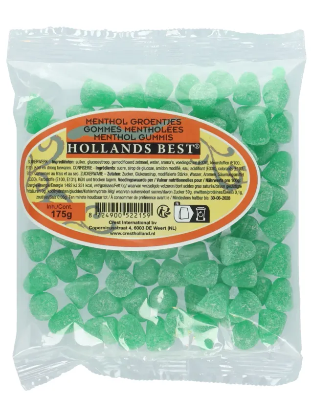Hollands Best mentolo verdi caramelle gommose fresche 175 g