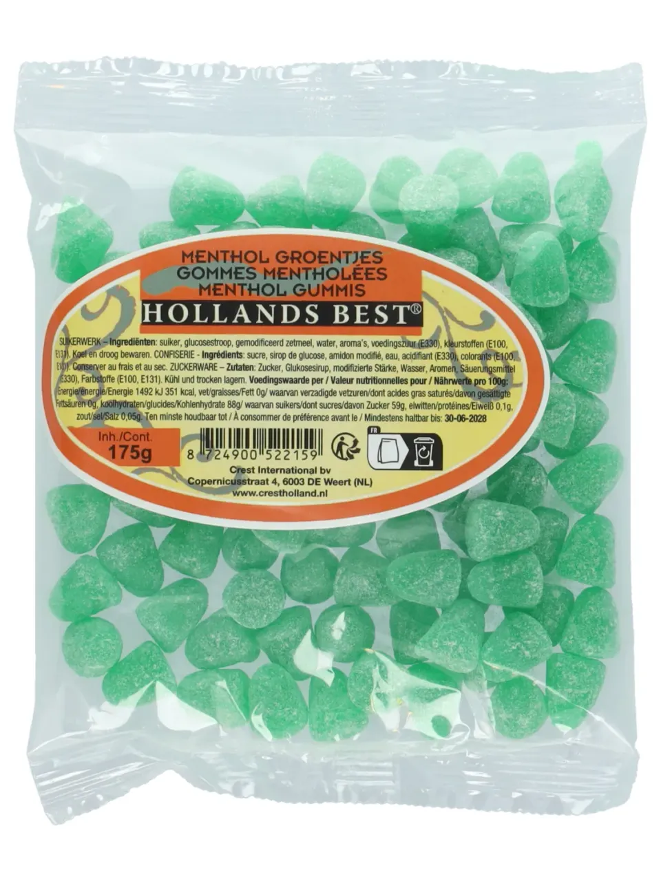 Hollands Best mentolo verdi caramelle gommose fresche 175 g