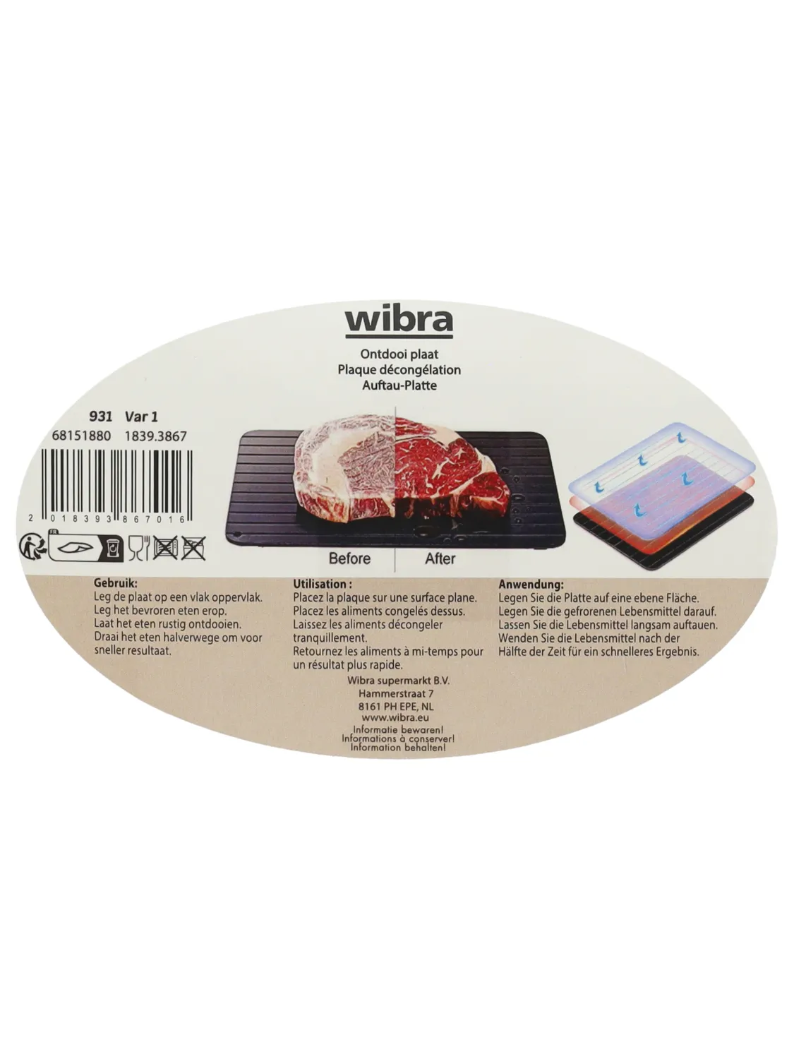 Wibra Ontdooibord 23 x 16,5 cm piastra scongelamento nera