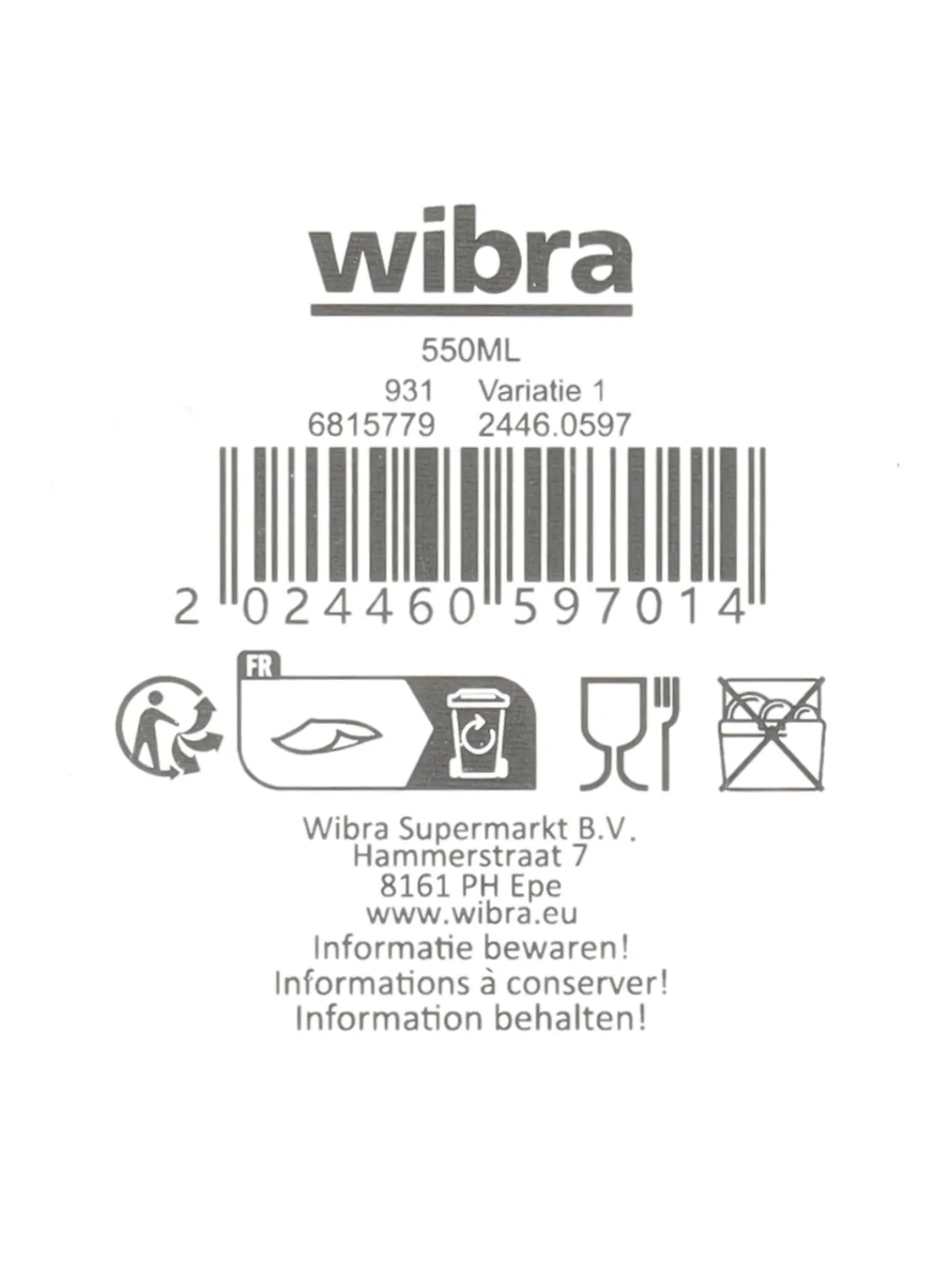 Wibra borraccia 550 ml tappo a vite leggera