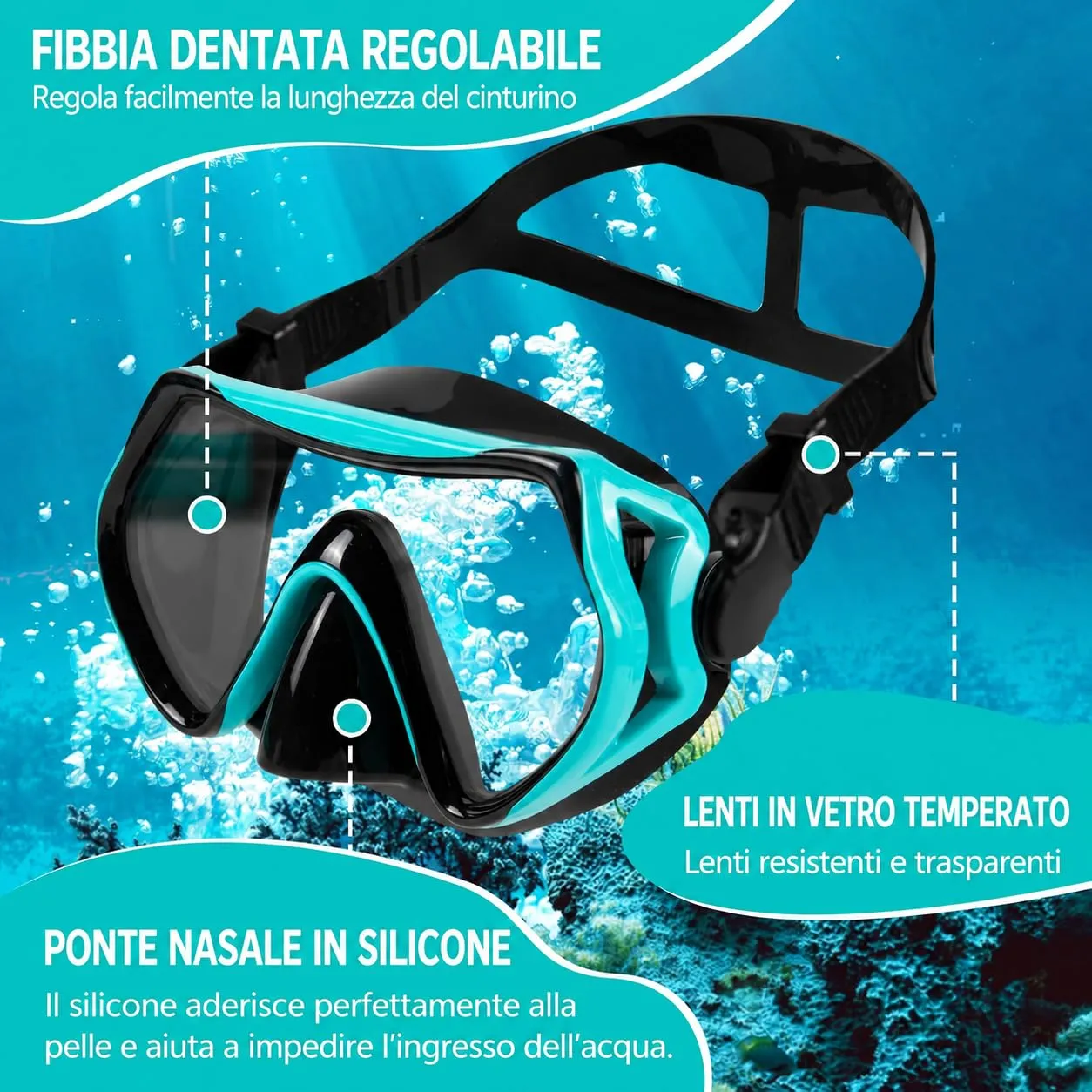 Kaefuys set snorkeling maschera subacquea 180°