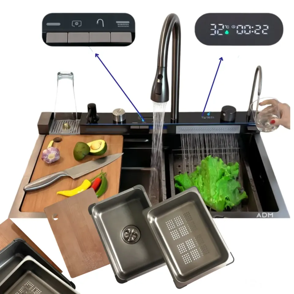 ADAMANTA ADM 535 Lavello Cucina Acciaio con Rubinetto Cascata