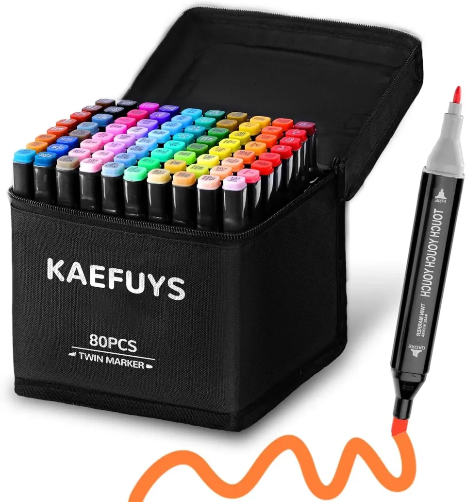 Kaefuys Pennarelli doppia punta alcol impermeabili 80 colori