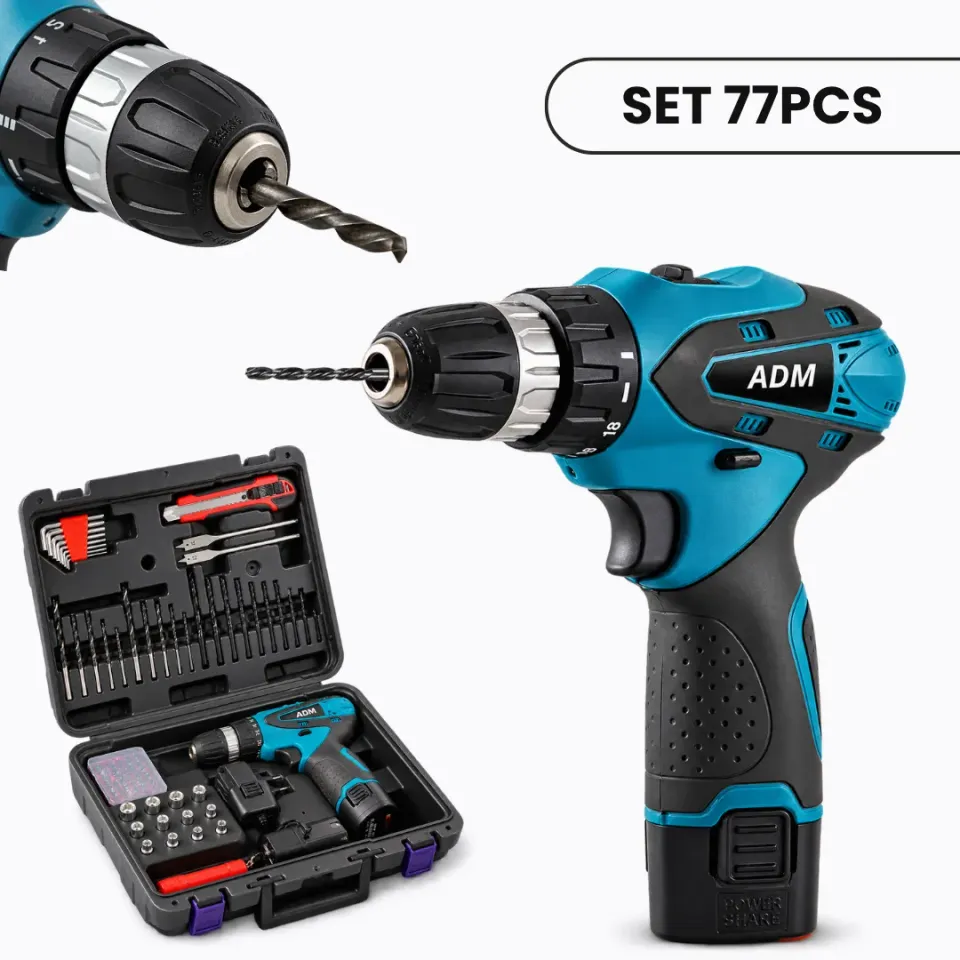 ADAMANTA ADM avvitatore a batteria 12V 2 batterie 77 pezzi