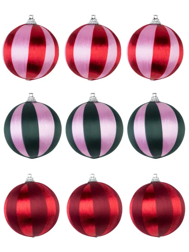 Wibra palline Natale righe 6,5 cm 3 pezzi
