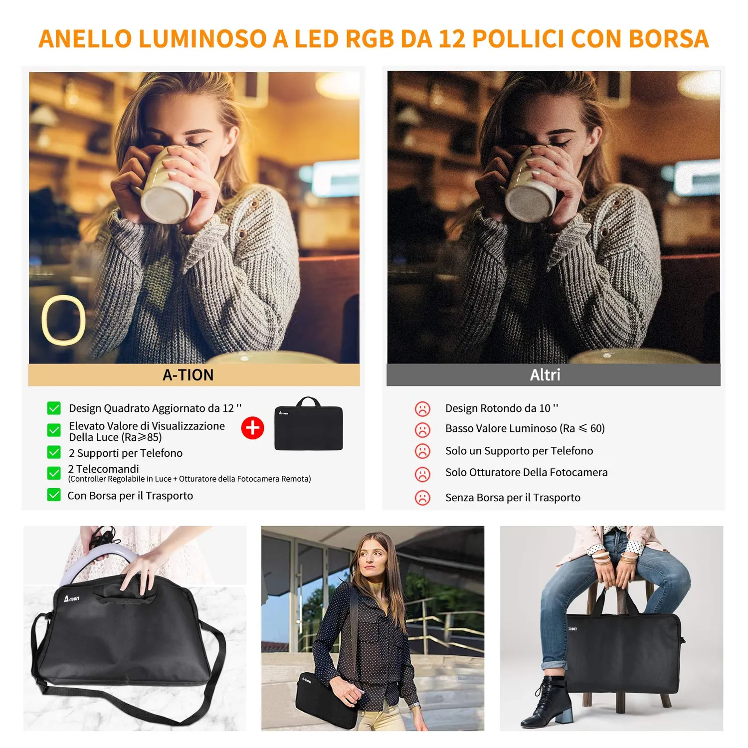 Action Ring Light Anello Led 12 Pollici con Treppiede