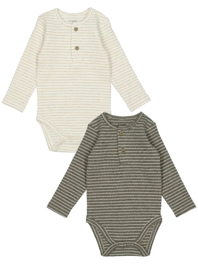 Wibra Henley body neonato a righe in cotone