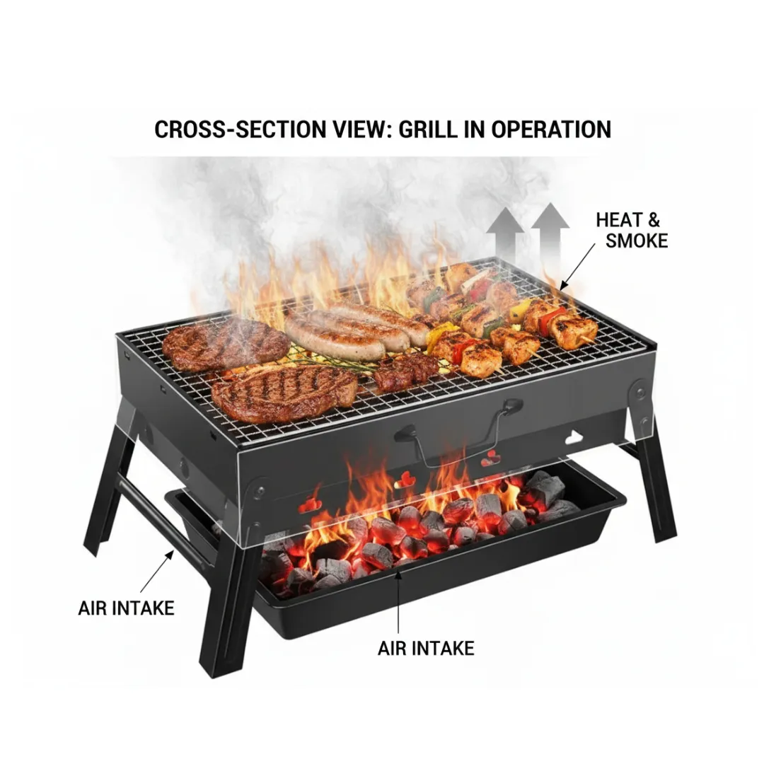 ADAMANTA 2226 barbecue portatile a carbonella pieghevole