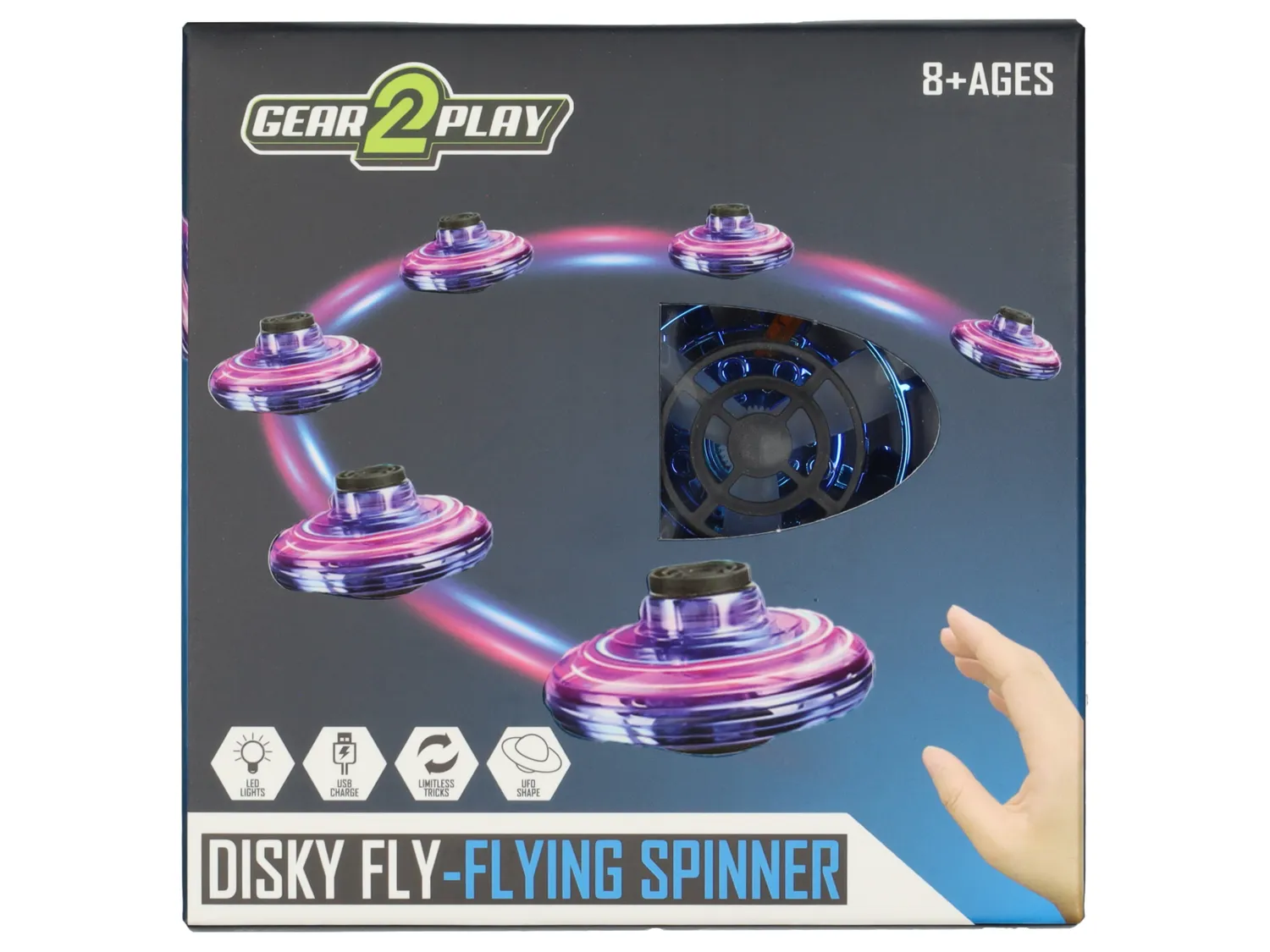 Wibra Disky Fly trottola volante UFO blu LED USB
