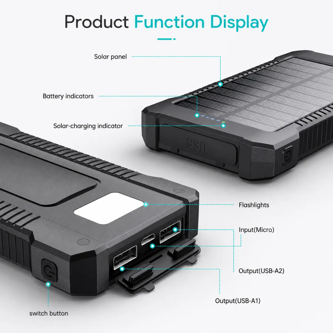 ADAMANTA power bank solare 8000mAh bussola torcia LED