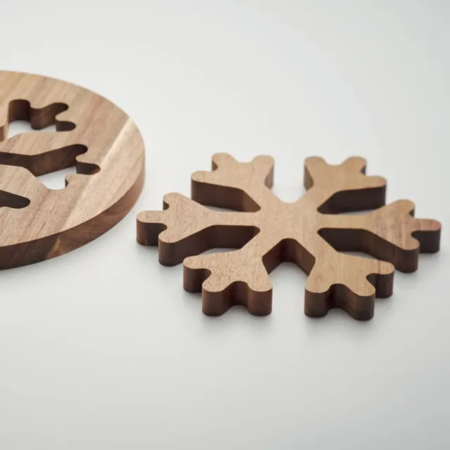 3BPRO CX1538-40 Sottopentola Legno Acacia 2 Pezzi Fiocco Neve