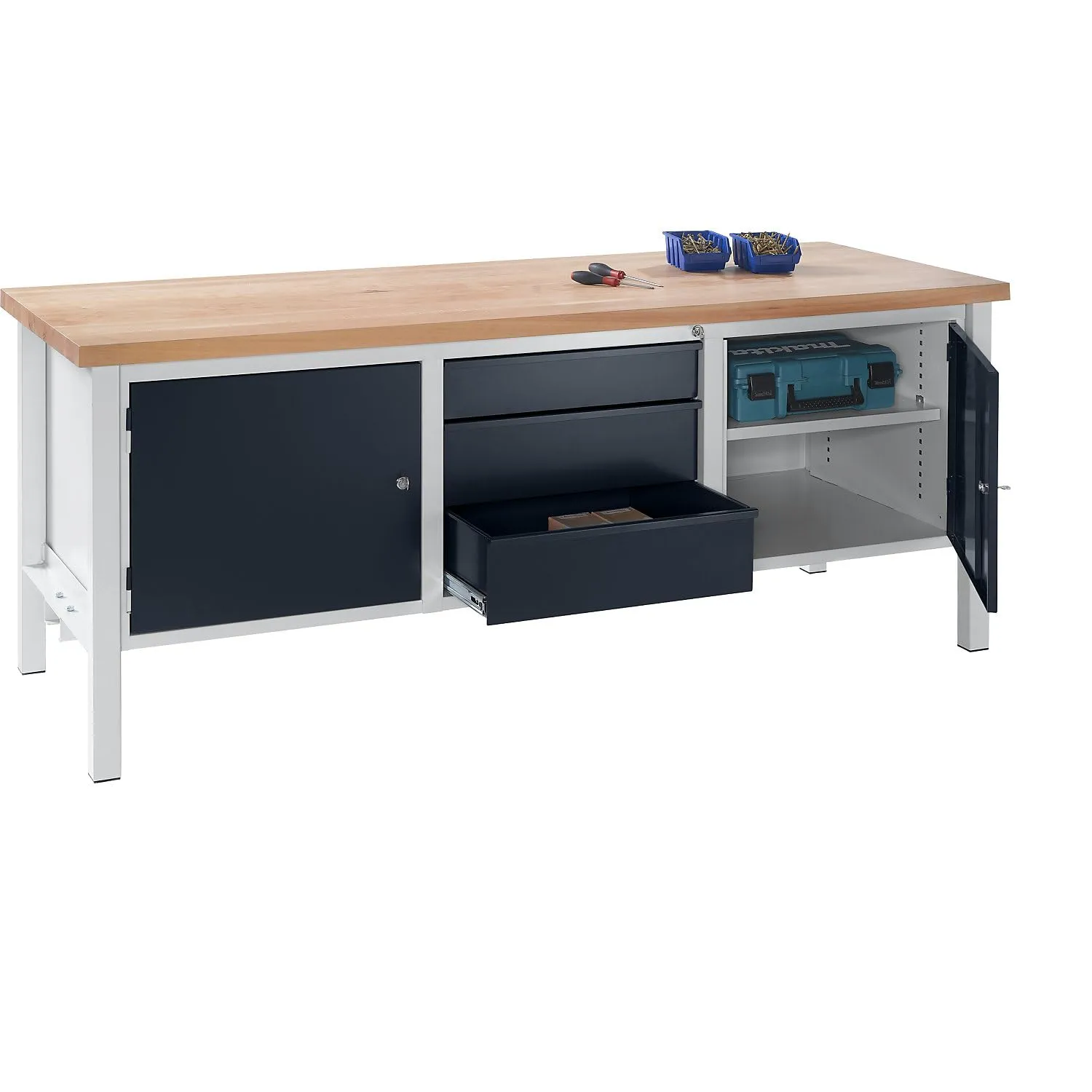 Kaiserkraft Banco da Lavoro Faggio 2000 mm 3 Cassetti 2 Ante