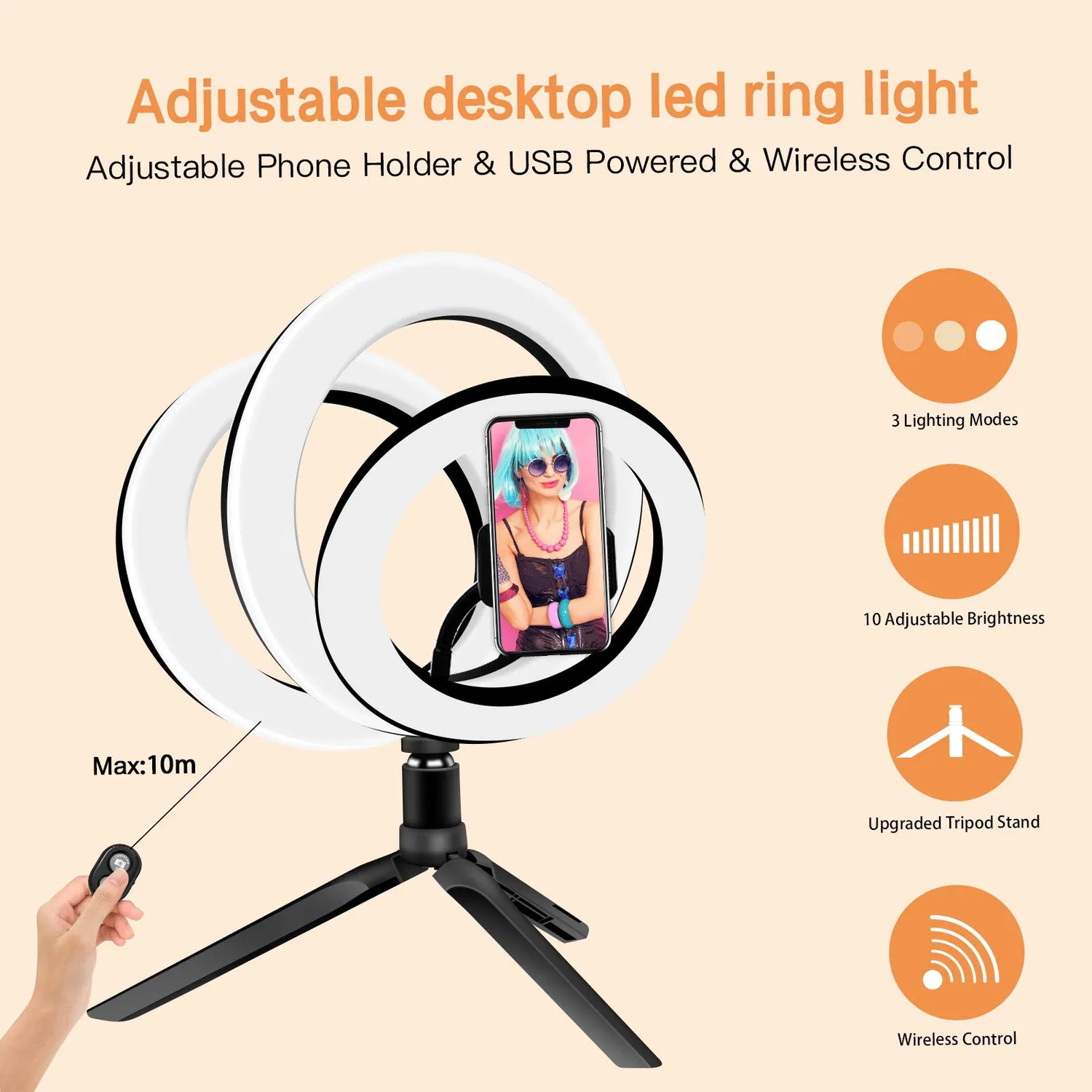 Action Ring Light LED 10,2" con Treppiede e Telecomando