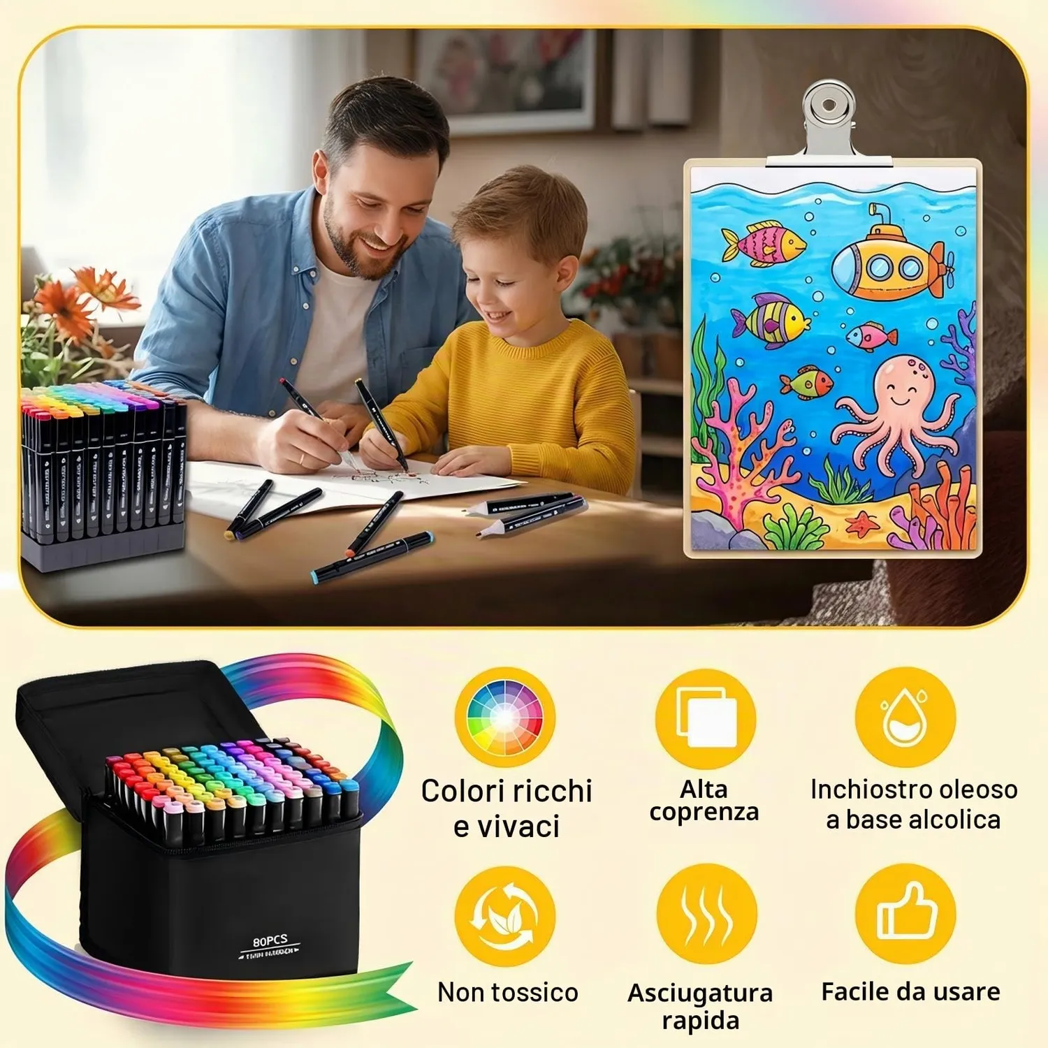 KAEFUYS Pennarelli 80 Colori Doppia Punta Alcool