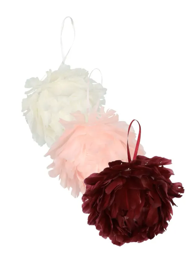 Wibra pallina natale con piume 11 cm polyestere rosa