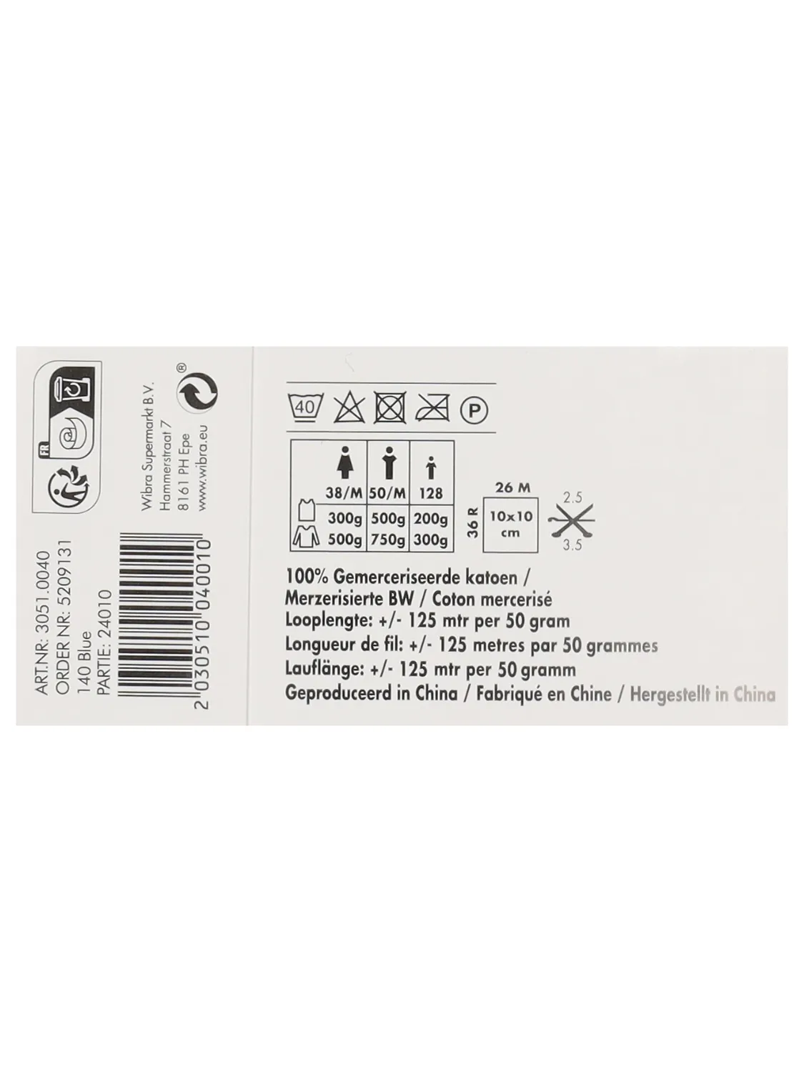 Wibra Nova Gomitolo Cotone 50 g Mercerizzato