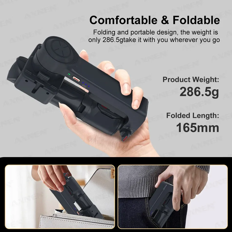 ADAMANTA A10 SKU 6034 gimbal 2 assi selfie stick con luce LED
