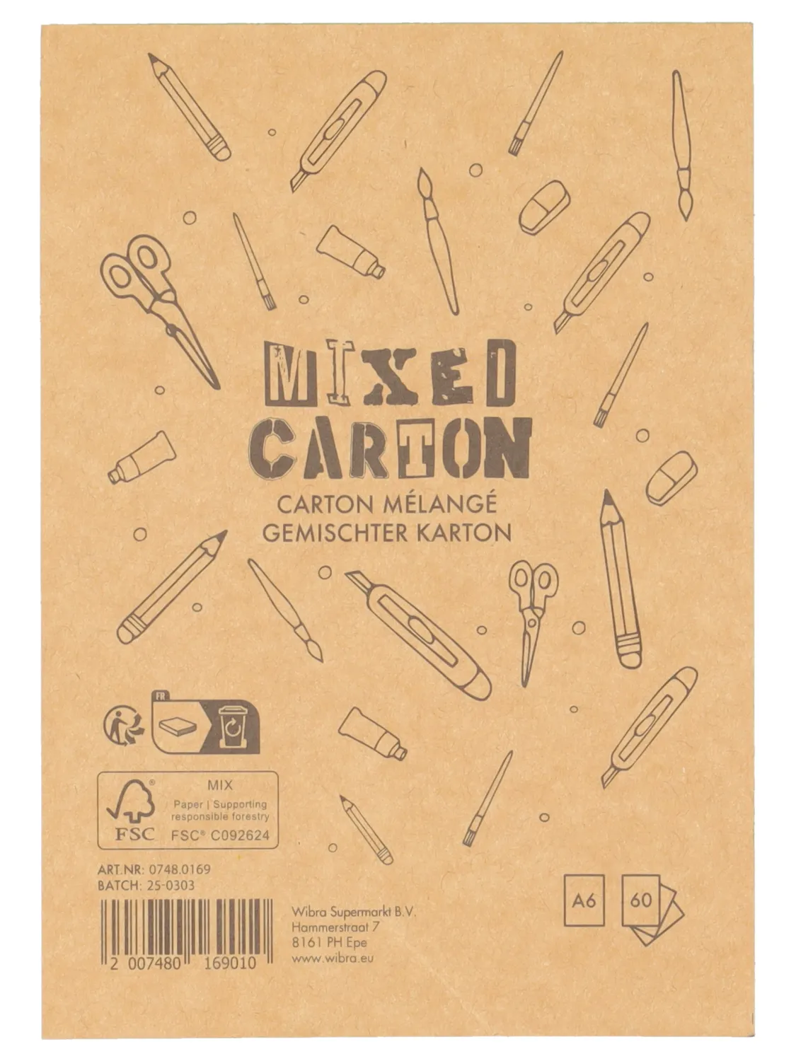 Wibra blocco cartoncino colorato A6 60 fogli 200 g