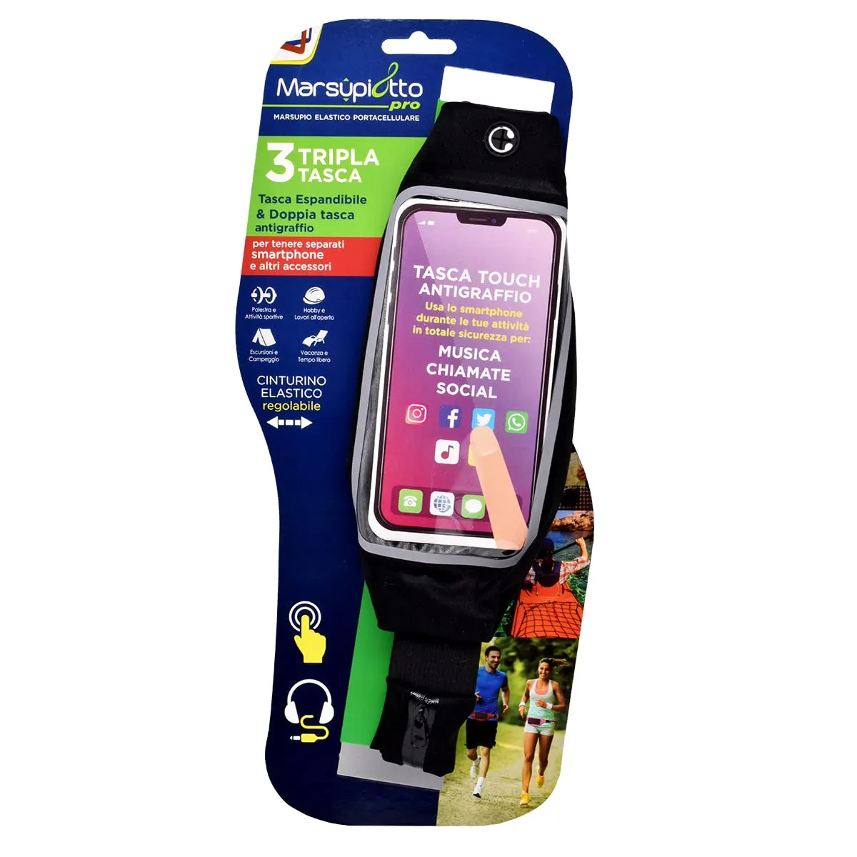 EUROMARKETING Marsupiotto PRO Tripla Tasca marsupio smartphone neoprene