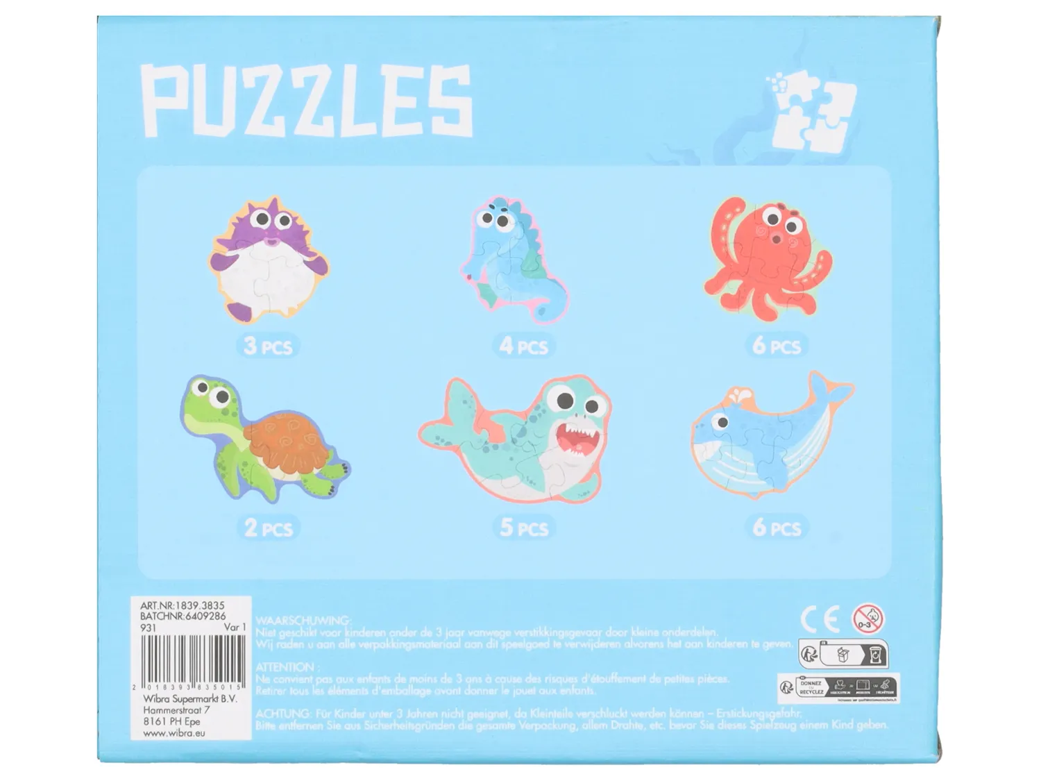 Wibra puzzle animali bambini pezzi grandi 6 puzzle