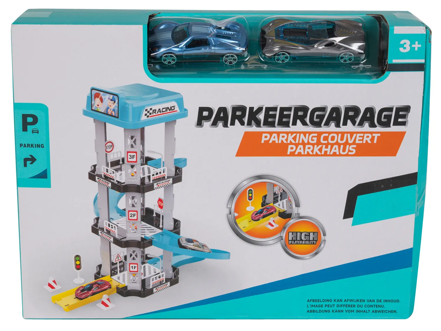 Wibra garage giocattolo 32 cm con auto