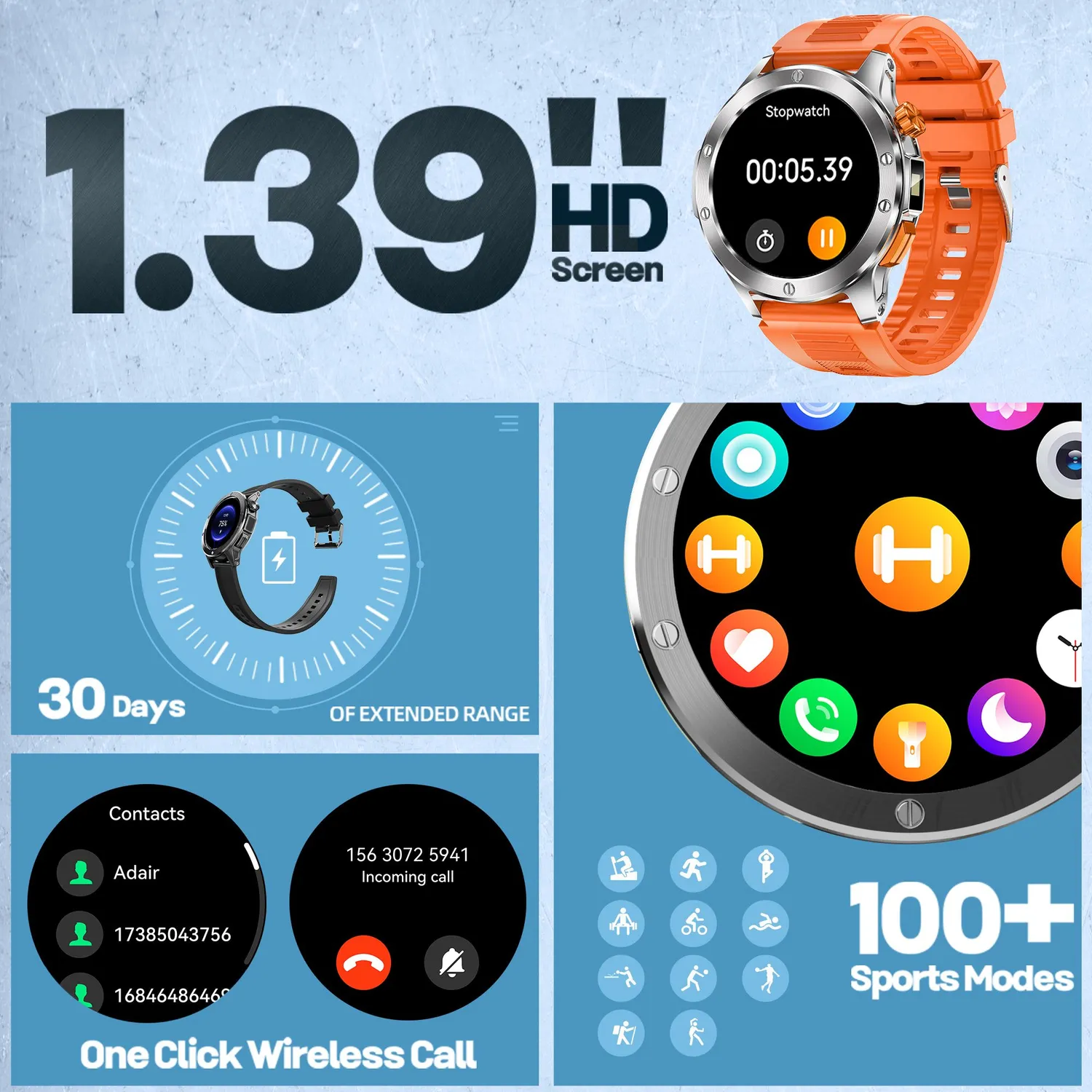 ADAMANTA V21 smartwatch con torcia sport IP68