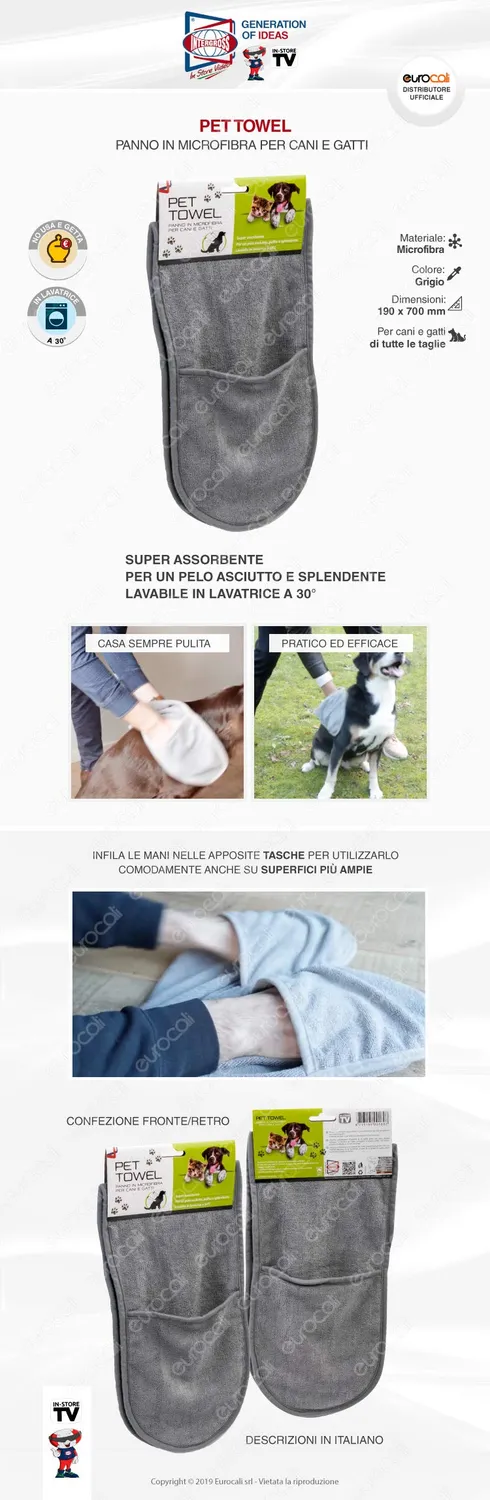 Euromarketing Pet Towel panno microfibra cani e gatti