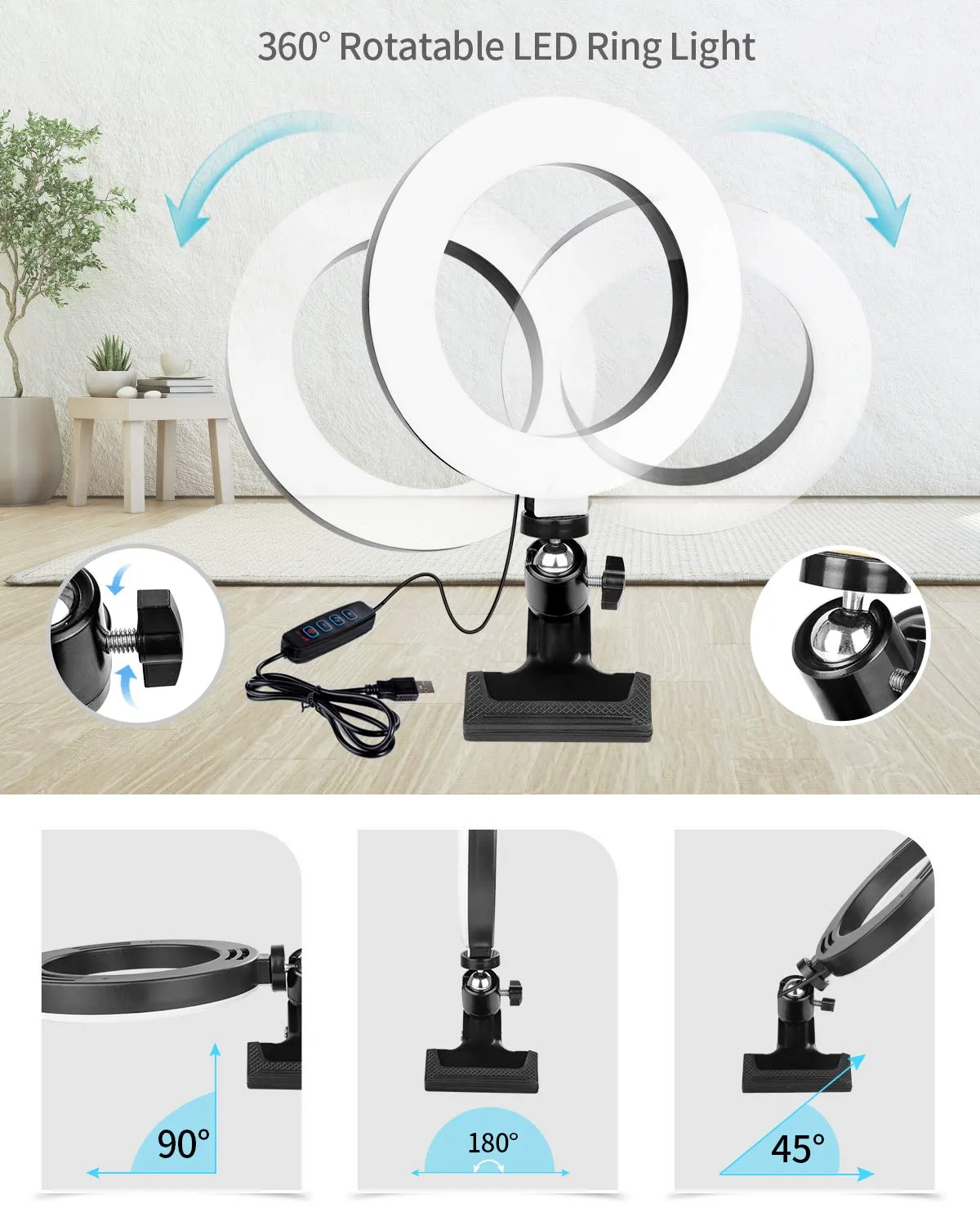 Action luce ad anello 6 pollici selfie USB dimmerabile