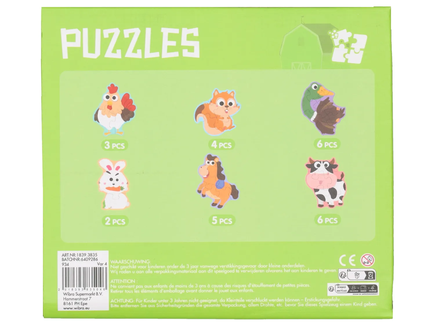 Wibra puzzle animali bambini pezzi grandi 6 puzzle