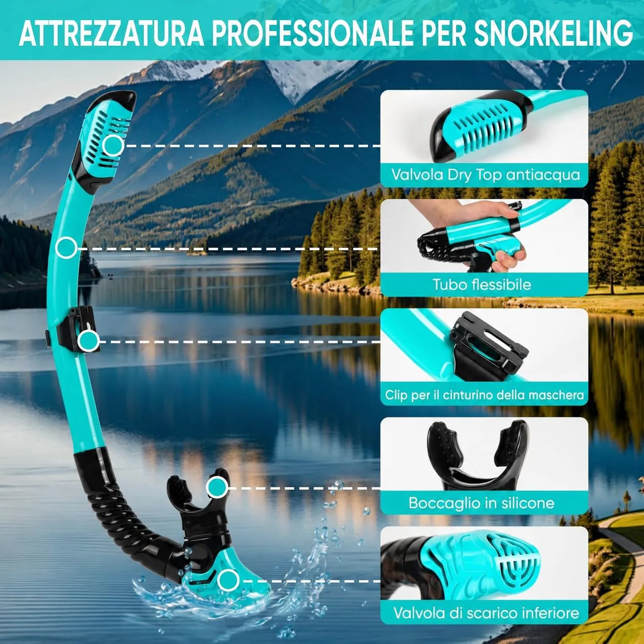 Kaefuys set snorkeling maschera subacquea 180°