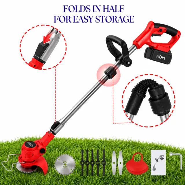 ADAMANTA ADM Cordless Foldable Lawn Trimmer tagliabordi 21V con 2 batterie
