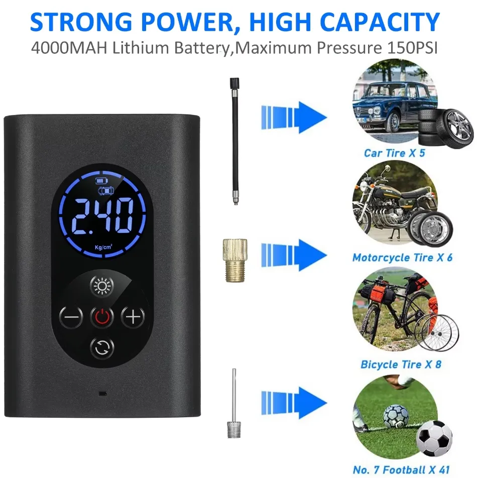 ADAMANTA Gonfiatore Elettrico Portatile Digitale USB-C
