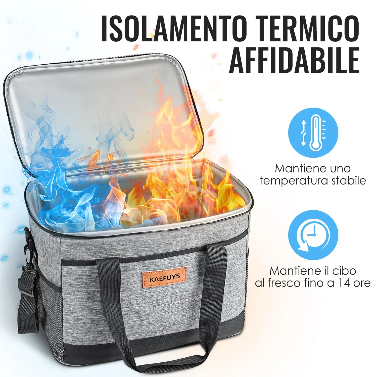 Kaefuys Borsa termica 33L con tracolla caldo-freddo grigia