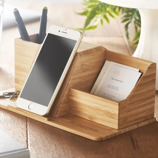 MO6345-40 organizer scrivania bambù ricarica wireless
