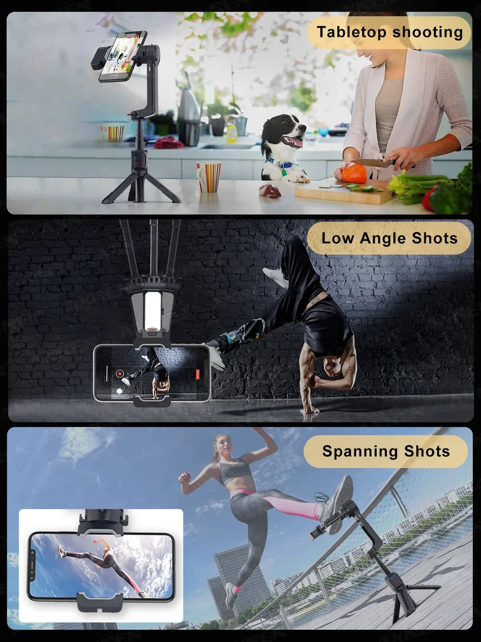ADAMANTA A10 SKU 6034 gimbal 2 assi selfie stick con luce LED