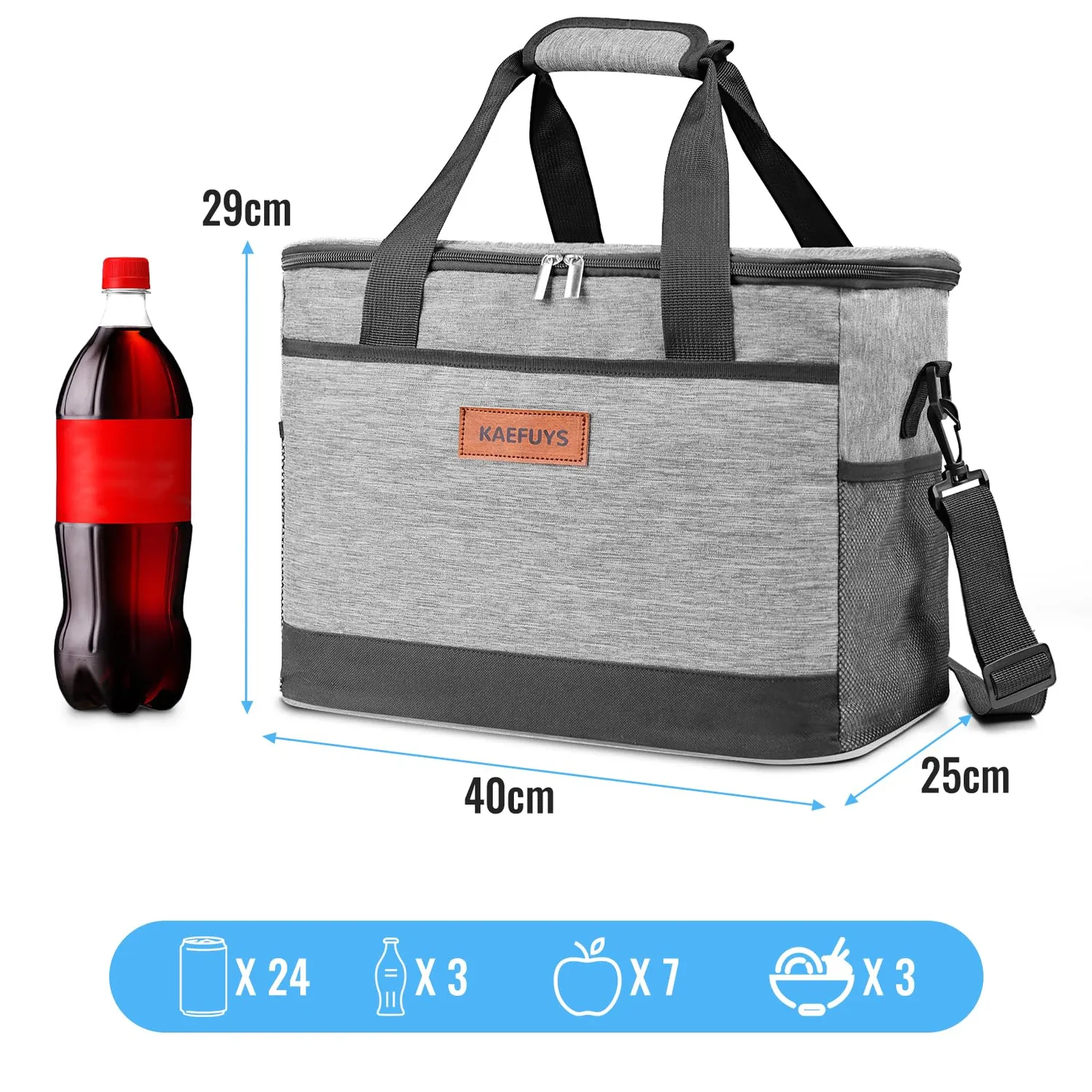 Kaefuys Borsa termica 33L con tracolla caldo-freddo grigia