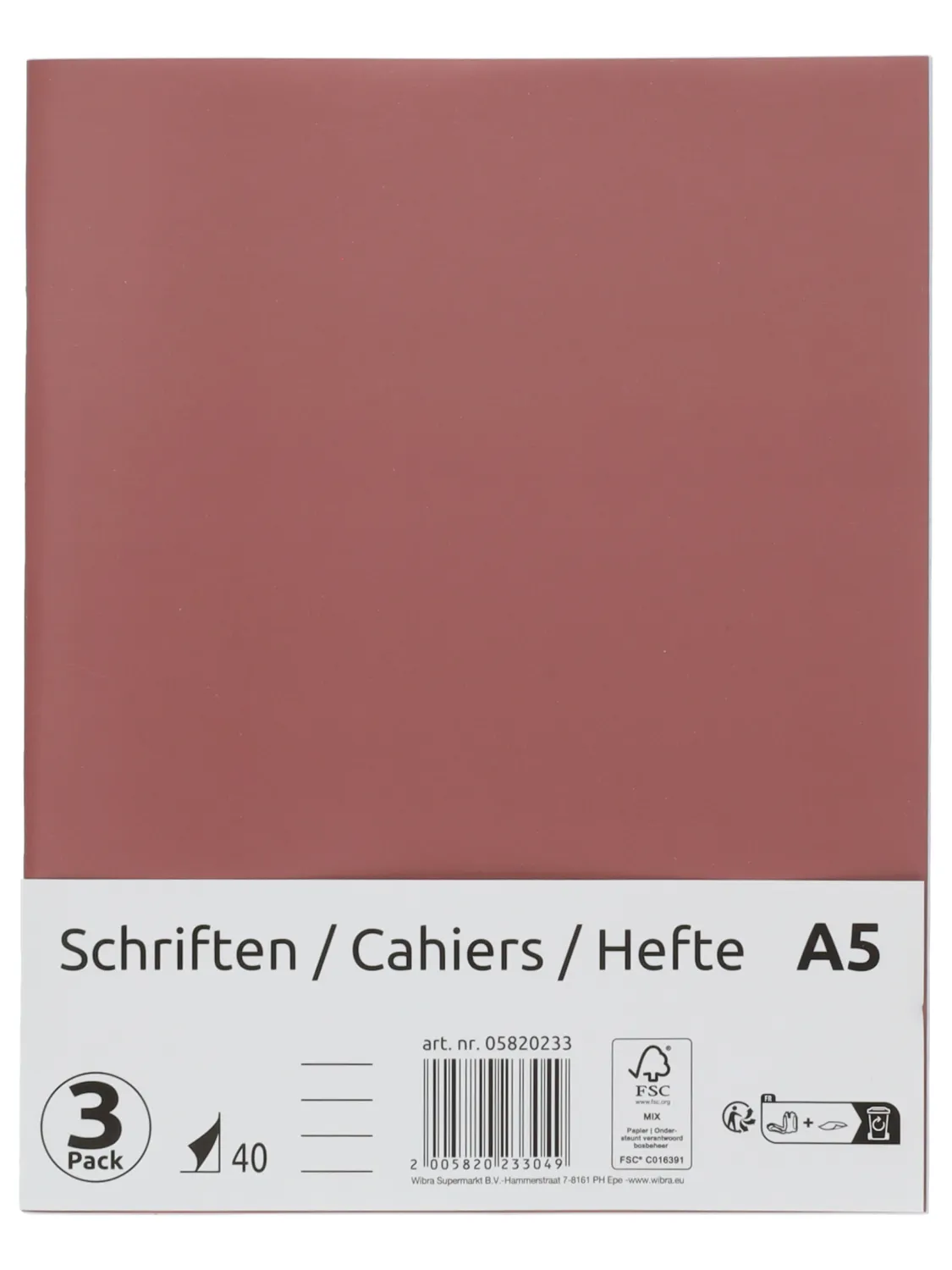 Wibra Quaderno A5 a Righe 3 Pezzi 80 Pagine
