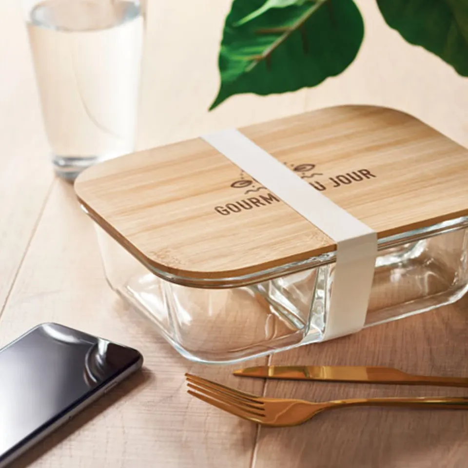 3BPRO MO6973 Portapranzo Vetro 800 ml 3 Scomparti Bambu