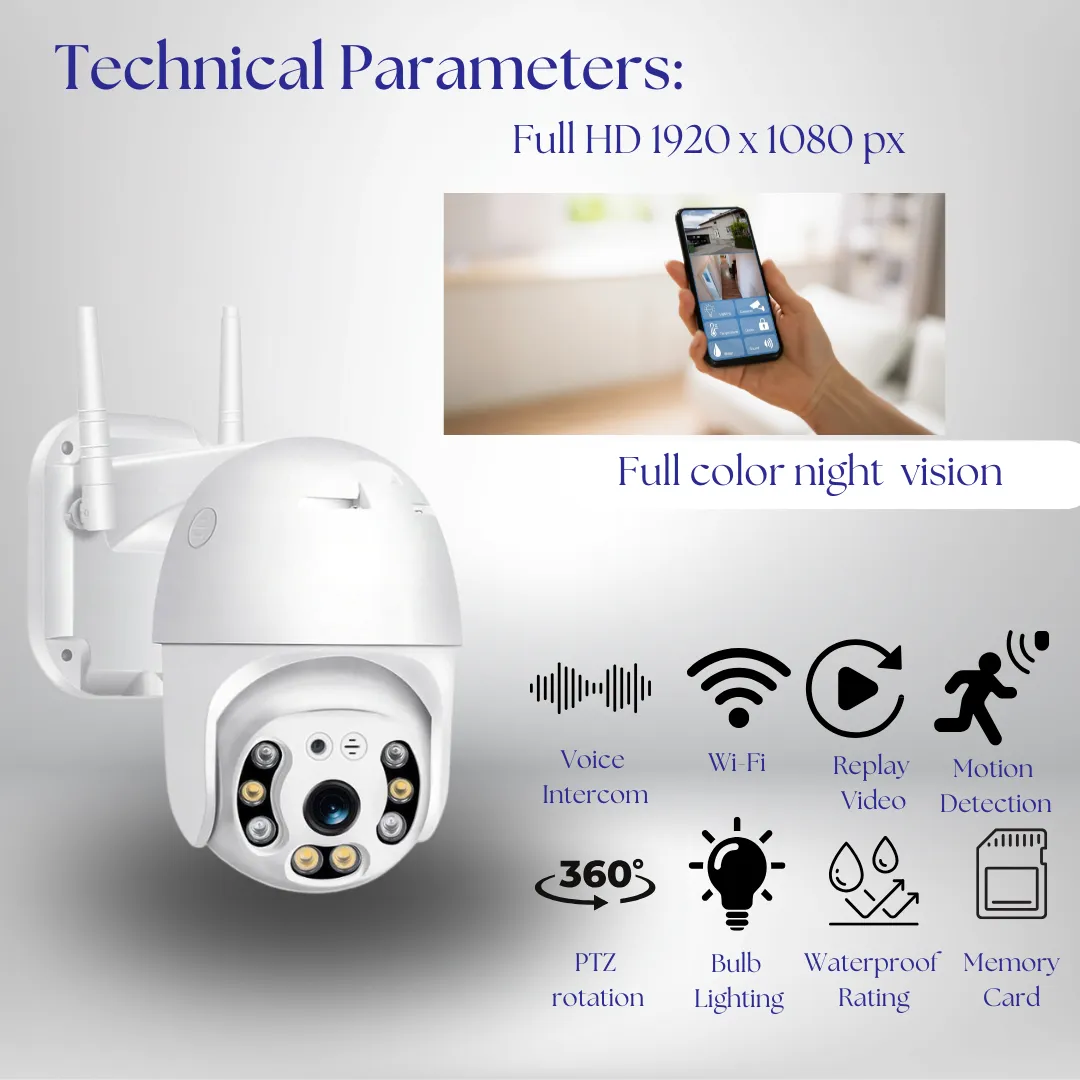 ADAMANTA telecamera IP esterno rotante Full HD WiFi