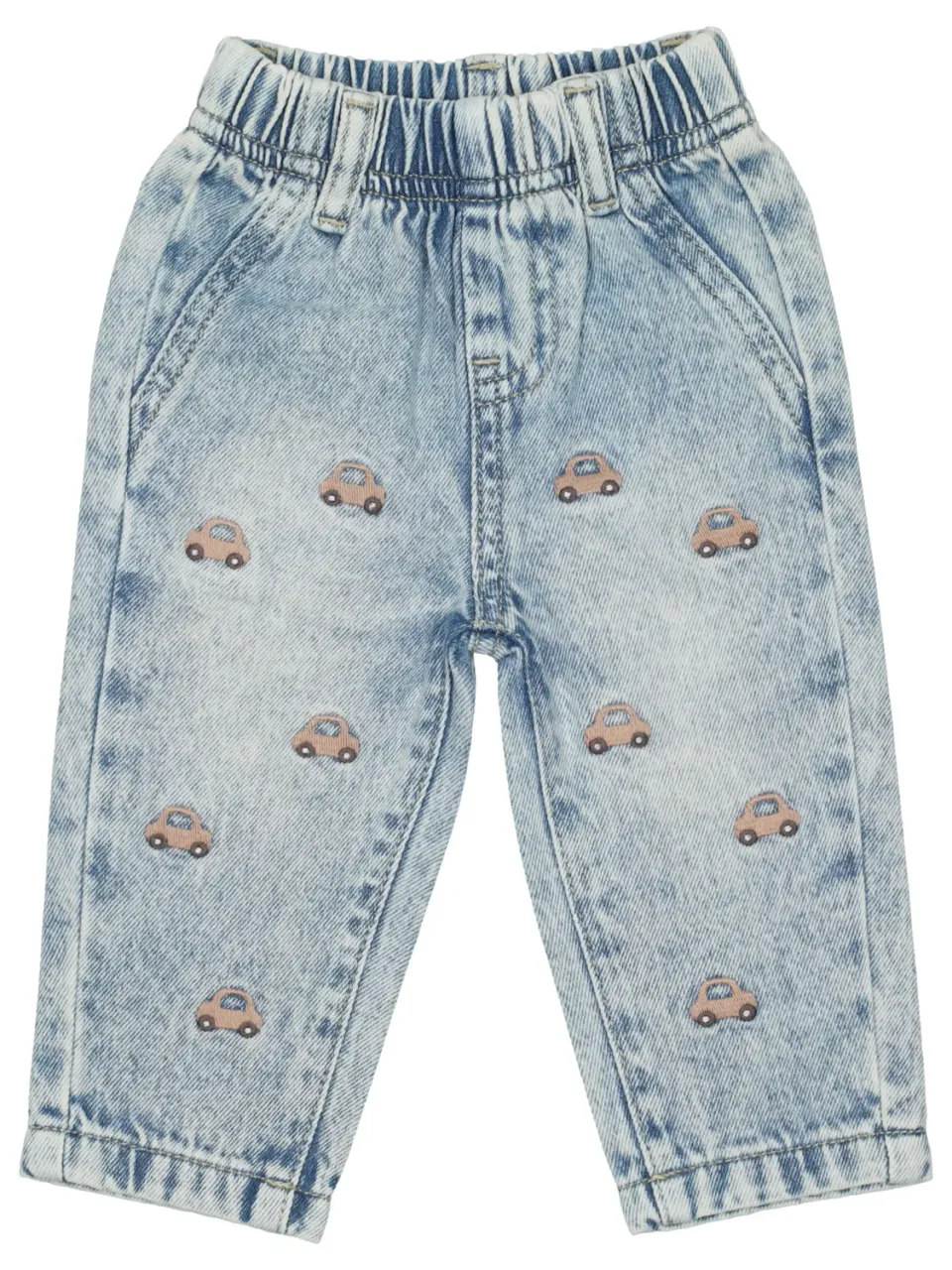 Wibra jeans neonato azzurro con ricamo auto
