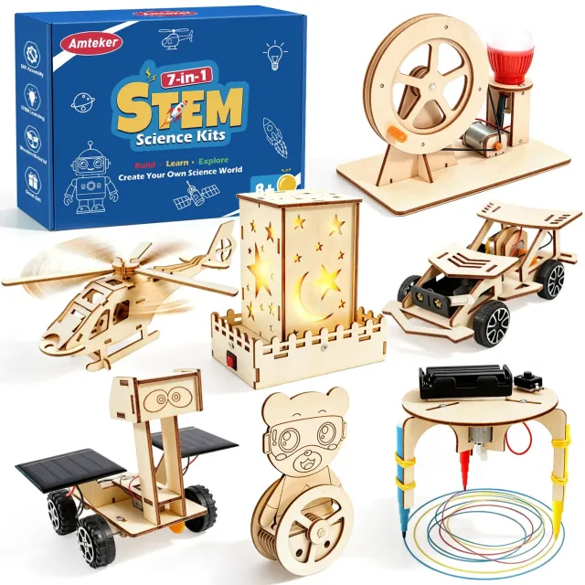 Amteker Kit Scientifico 7 in 1 in Legno per Bambini 8+